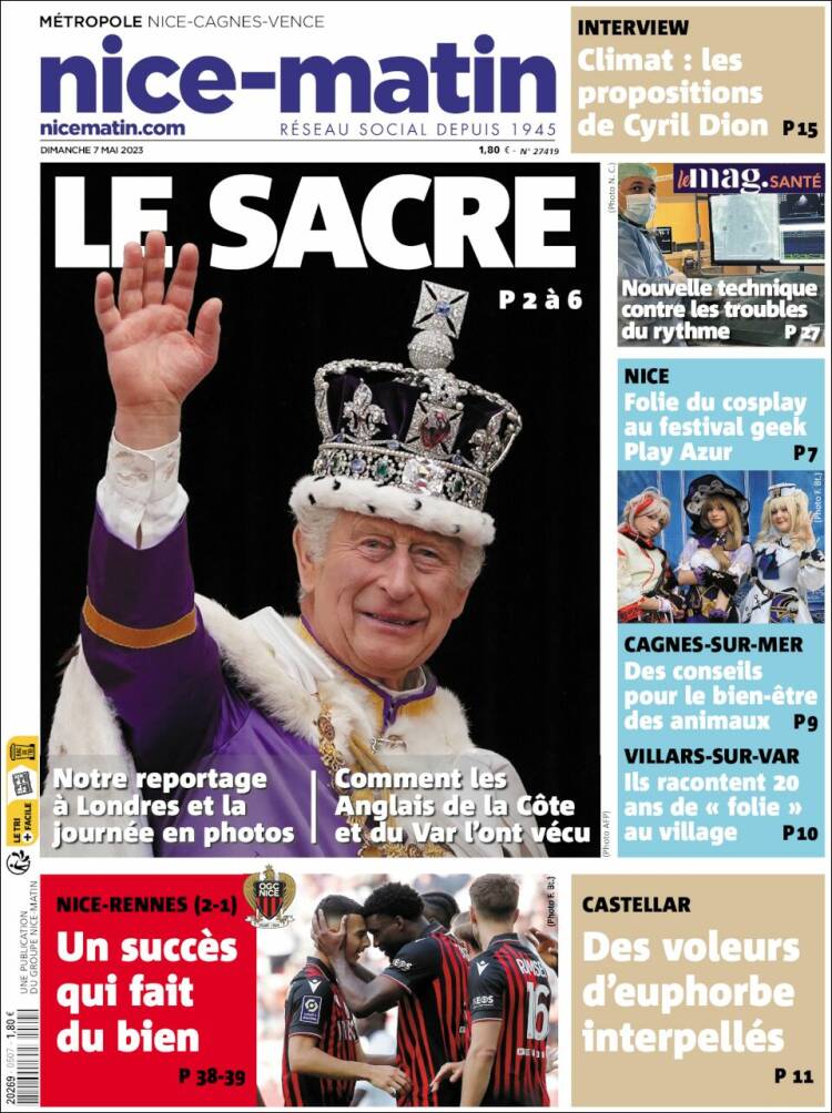 Portada de Nice-Matin (Francia)