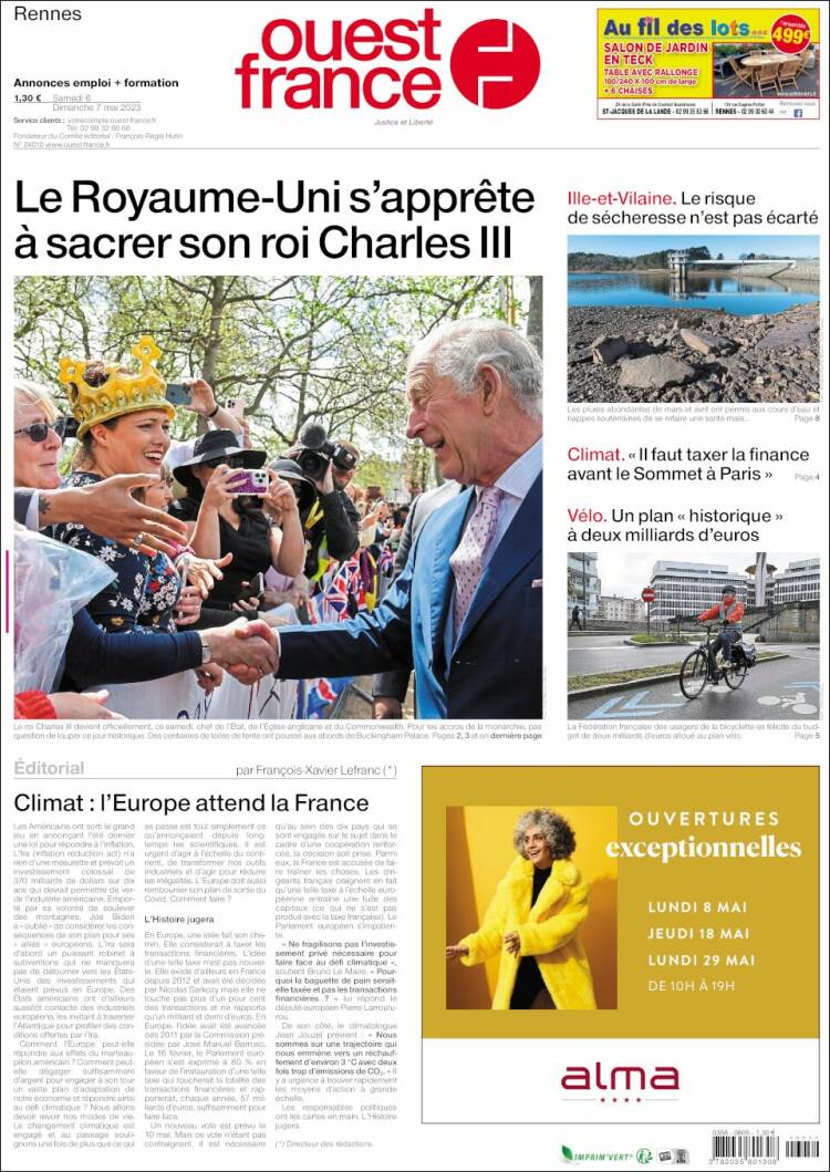 Portada de Ouest France (Francia)