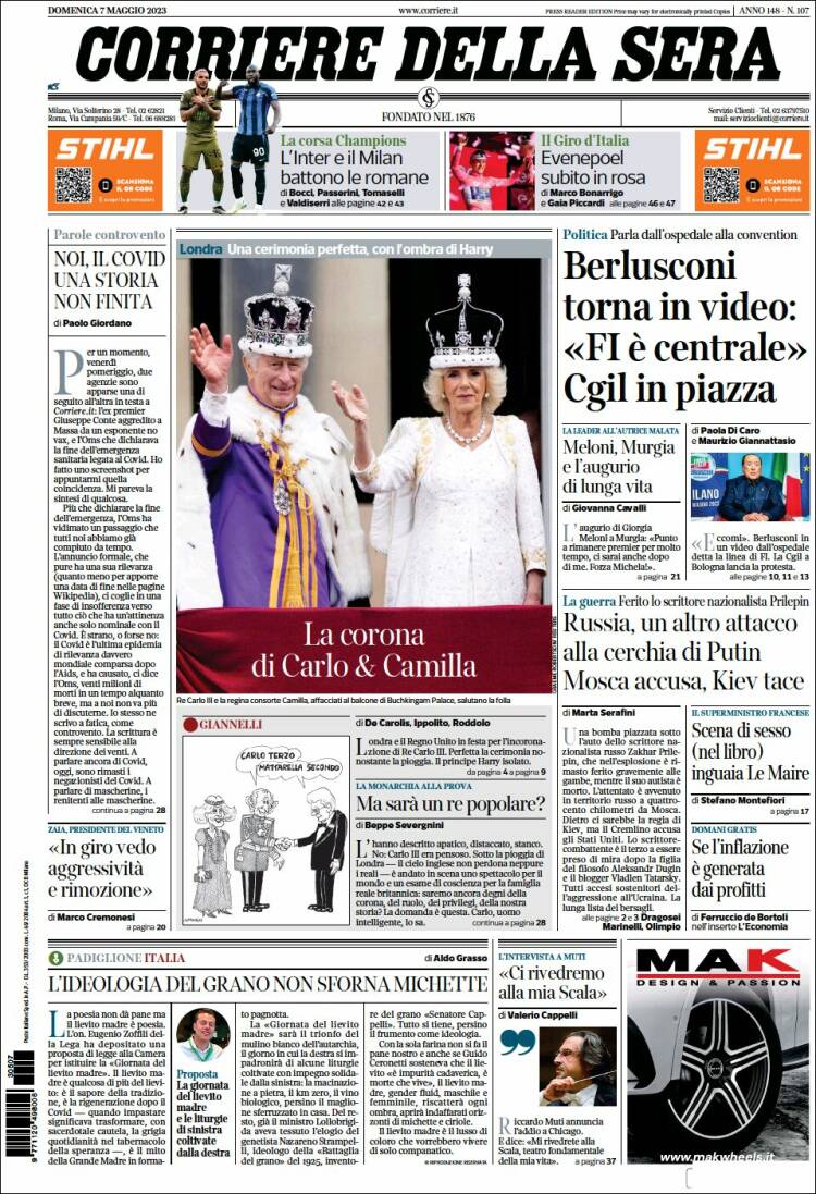 Portada de Corriere della Sera (Italia)
