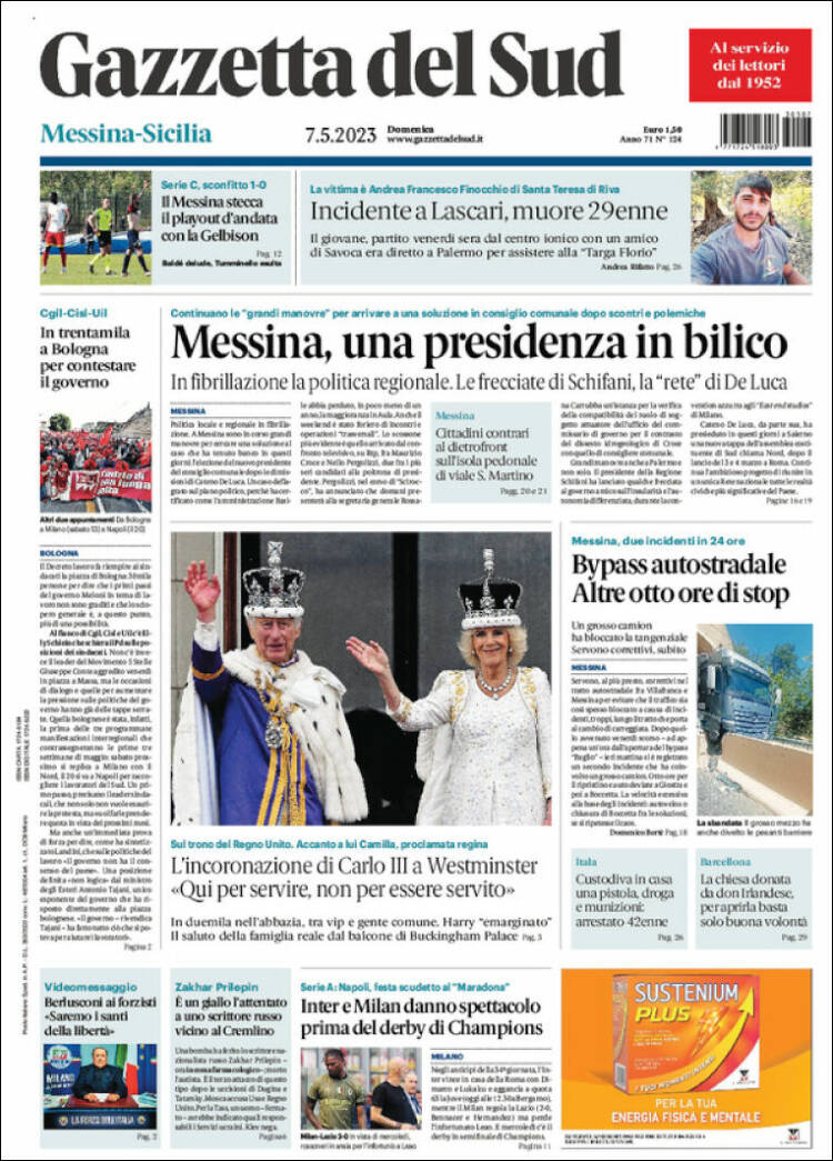 Portada de Gazzetta del Sud (Italia)