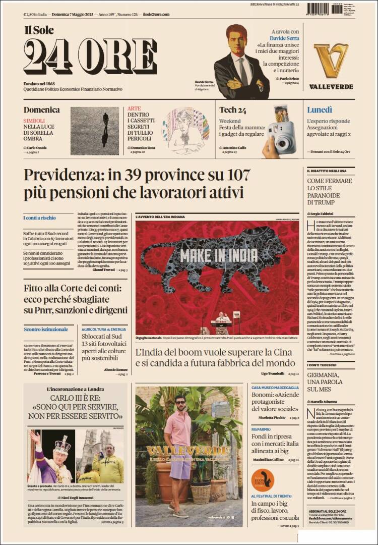 Periódico Il Sole 24 ORE (Italia). Periódicos de Italia. Edición de