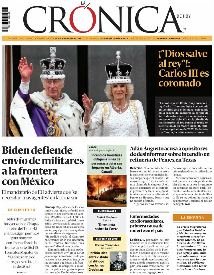 Portada de La Crónica de Hoy (México)