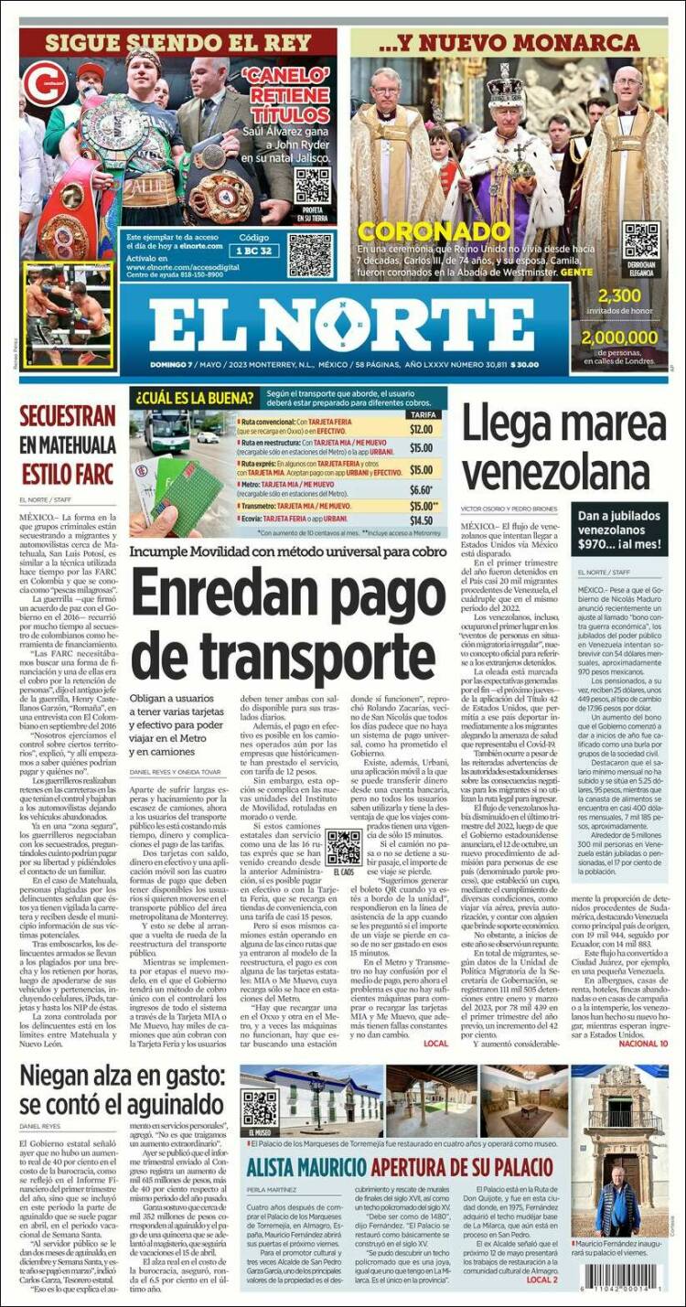 Portada de El Norte (México)