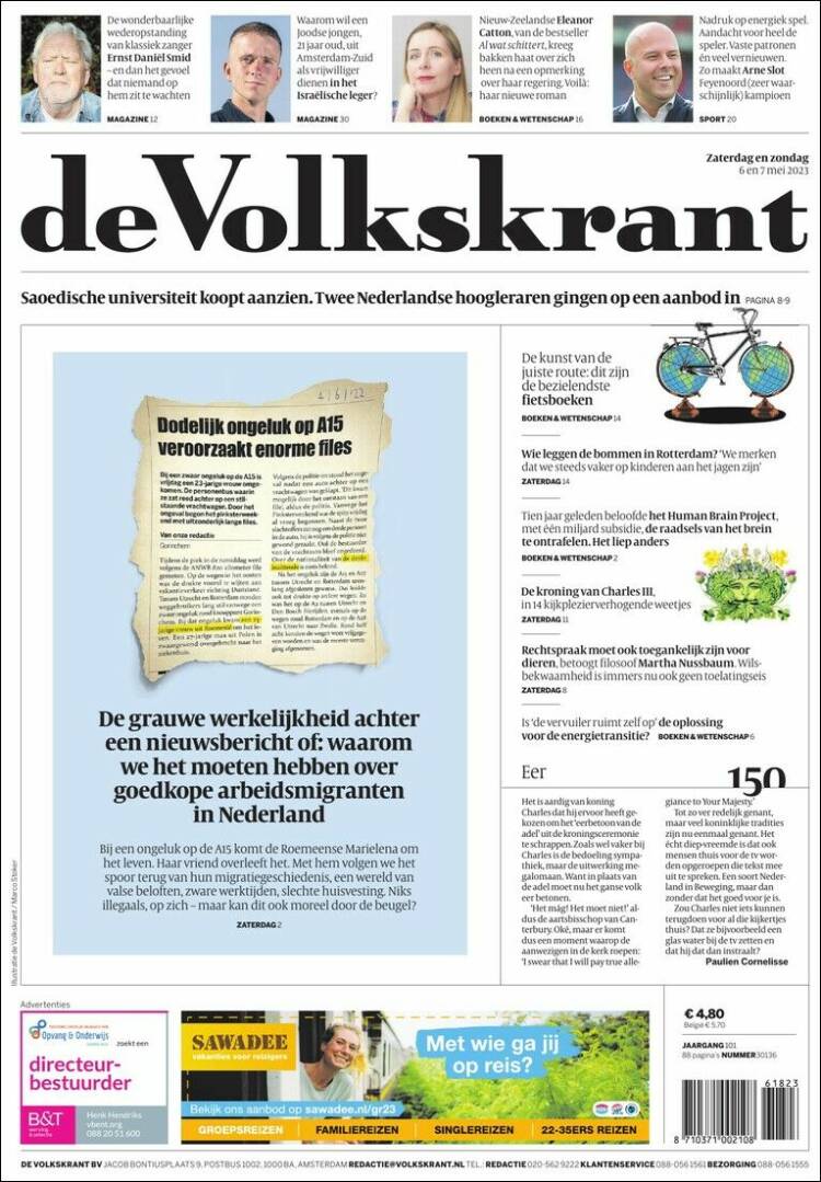 Portada de De Volkskrant (Pa&iacute;ses Bajos)