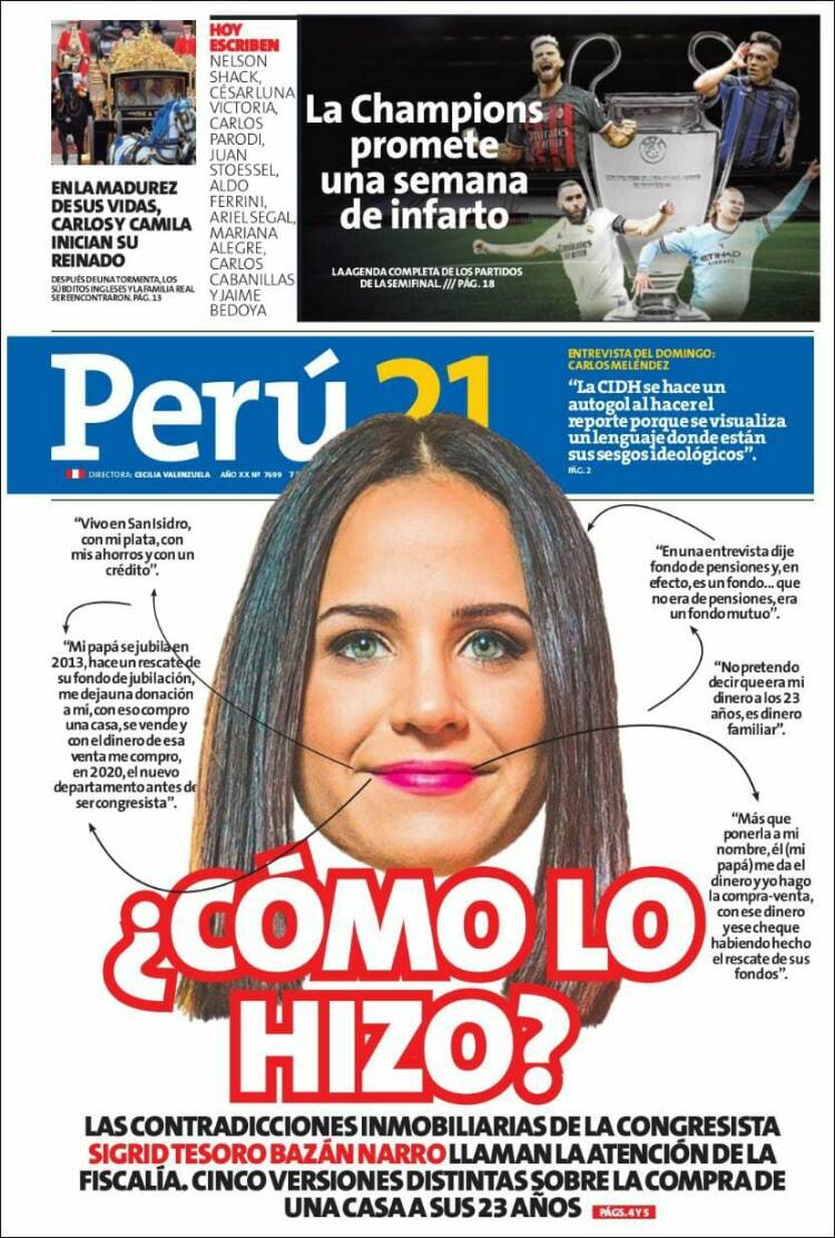 Portada de Perú 21 (Perú)