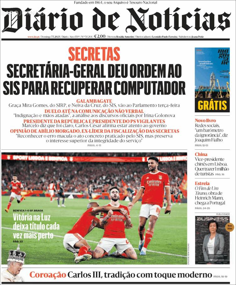 Portada de Diário de Noticias (Portugal)