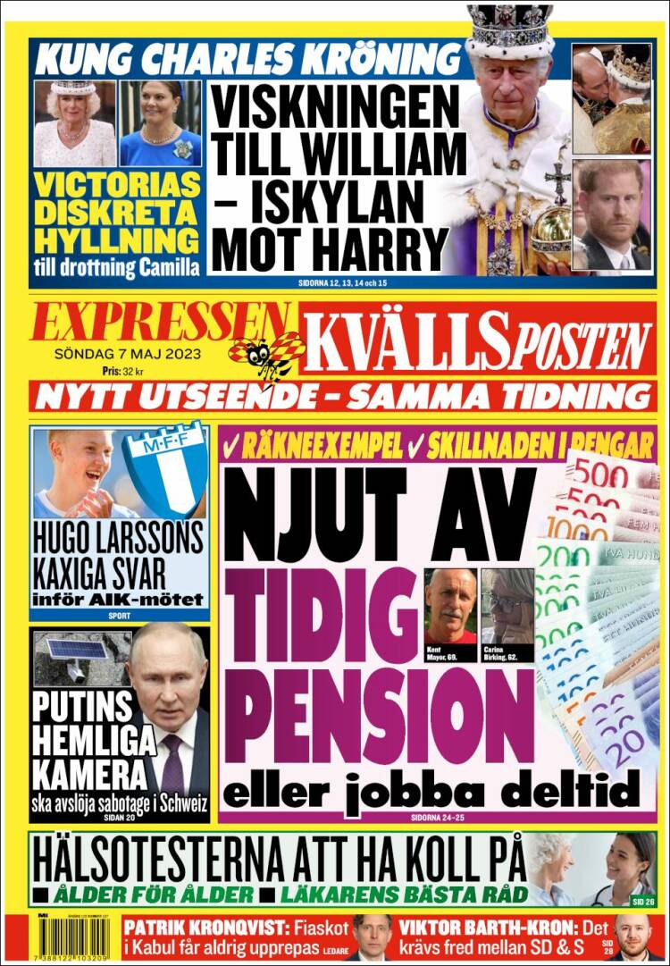 Portada de Kvällsposten (Suecia)