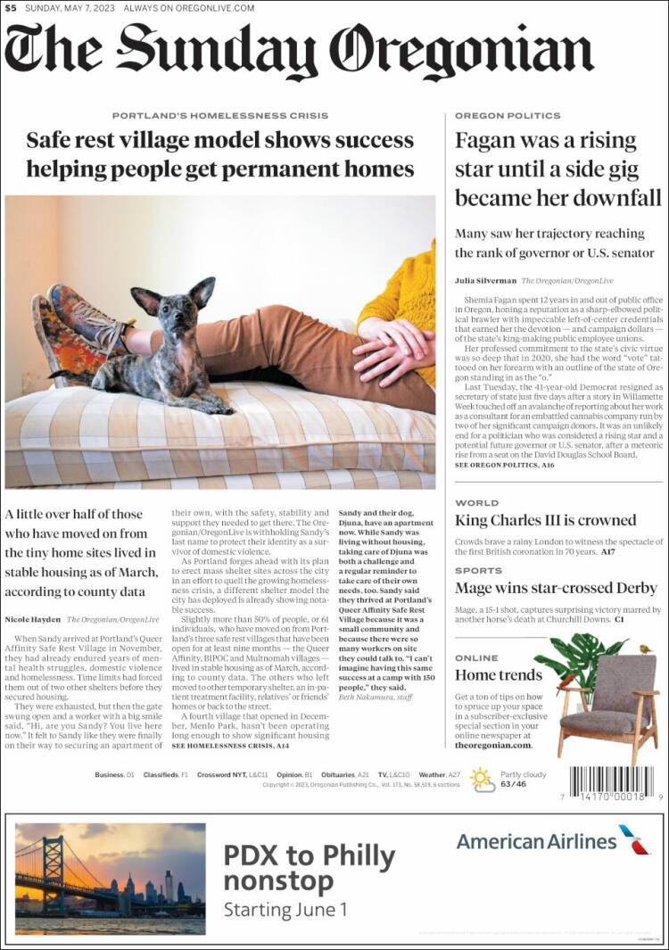 Portada de The Oregonian (USA)