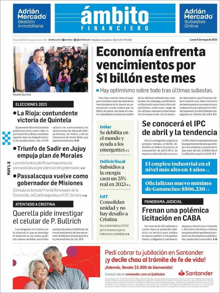Portada de Diario Ambito Financiero (Argentina)