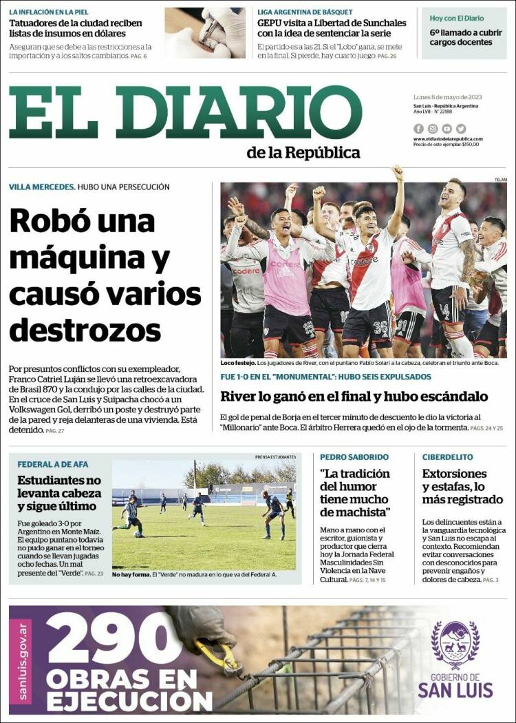 Portada de Diario de la República (Argentina)