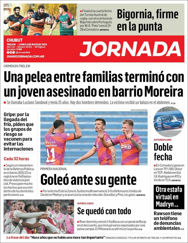 Portada de Diario Jornada en la Patagonia (Argentina)