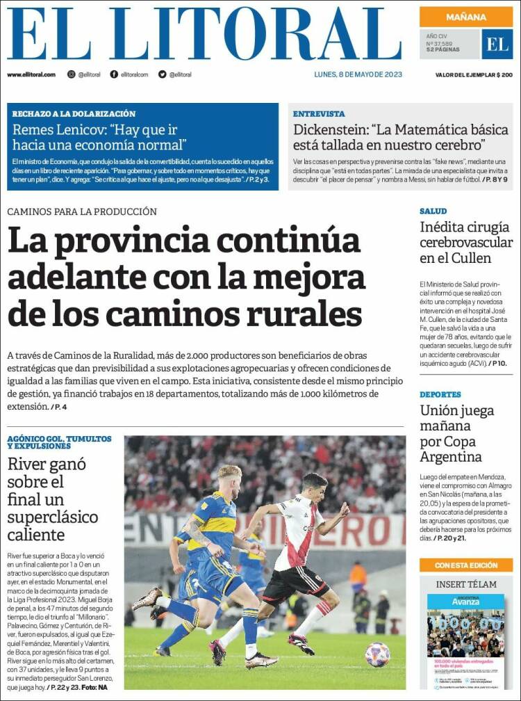 Portada de Diario El Litoral (Argentina)