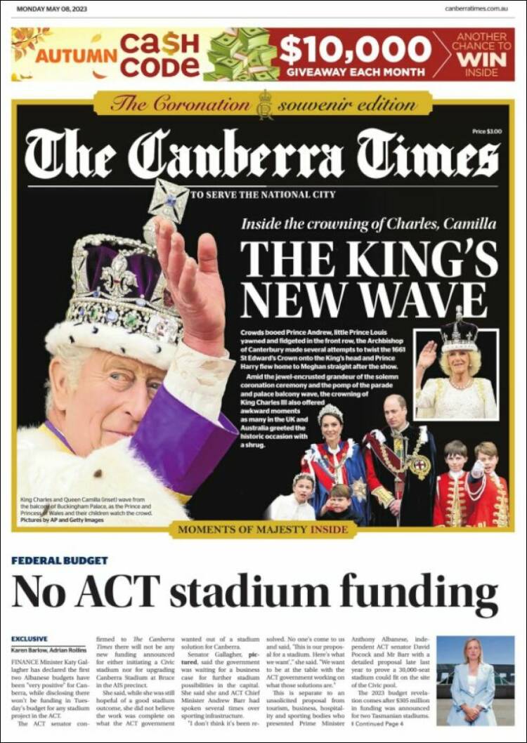 Portada de The Canberra Times (Australia)