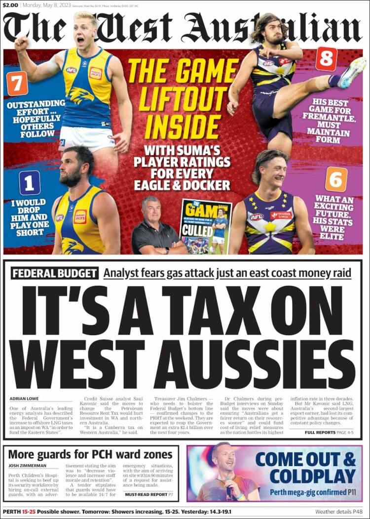 Portada de The West Australian (Australia)