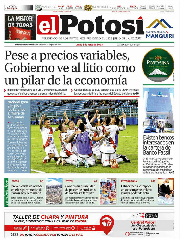 Portada de Diario de Potosí (Bolivia)