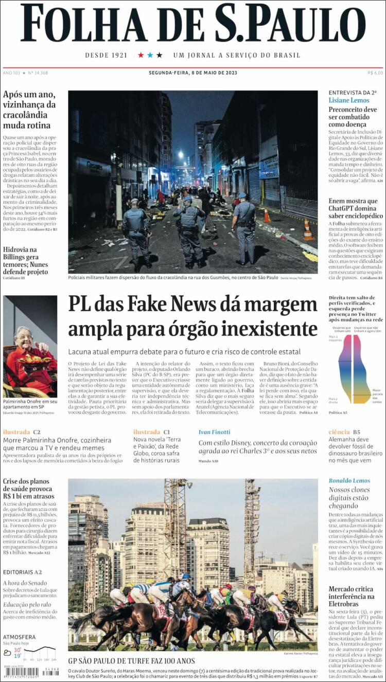 Portada de Folha de São Paulo (Br&eacute;sil)