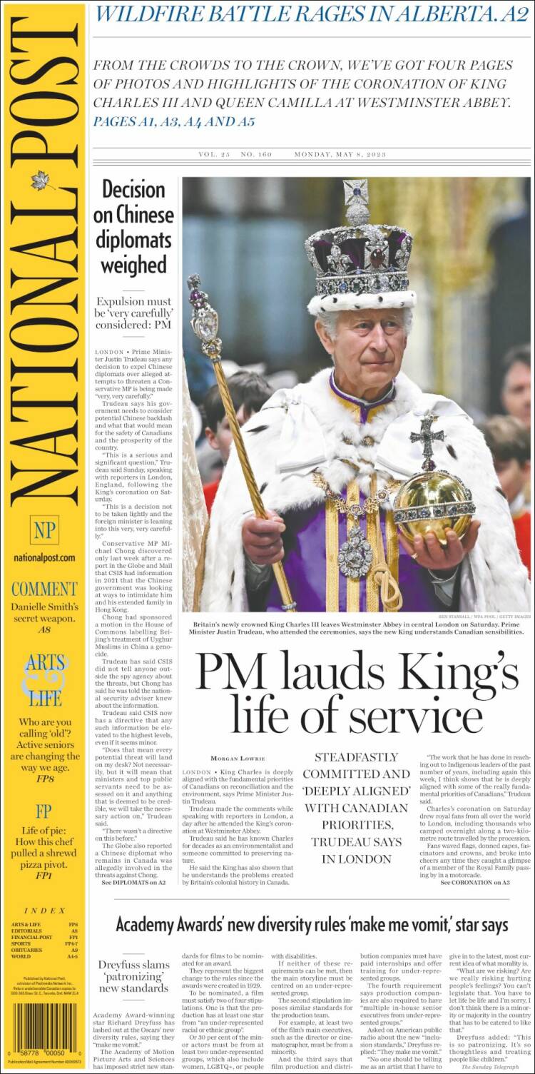 Portada de The National Post (Canadá)