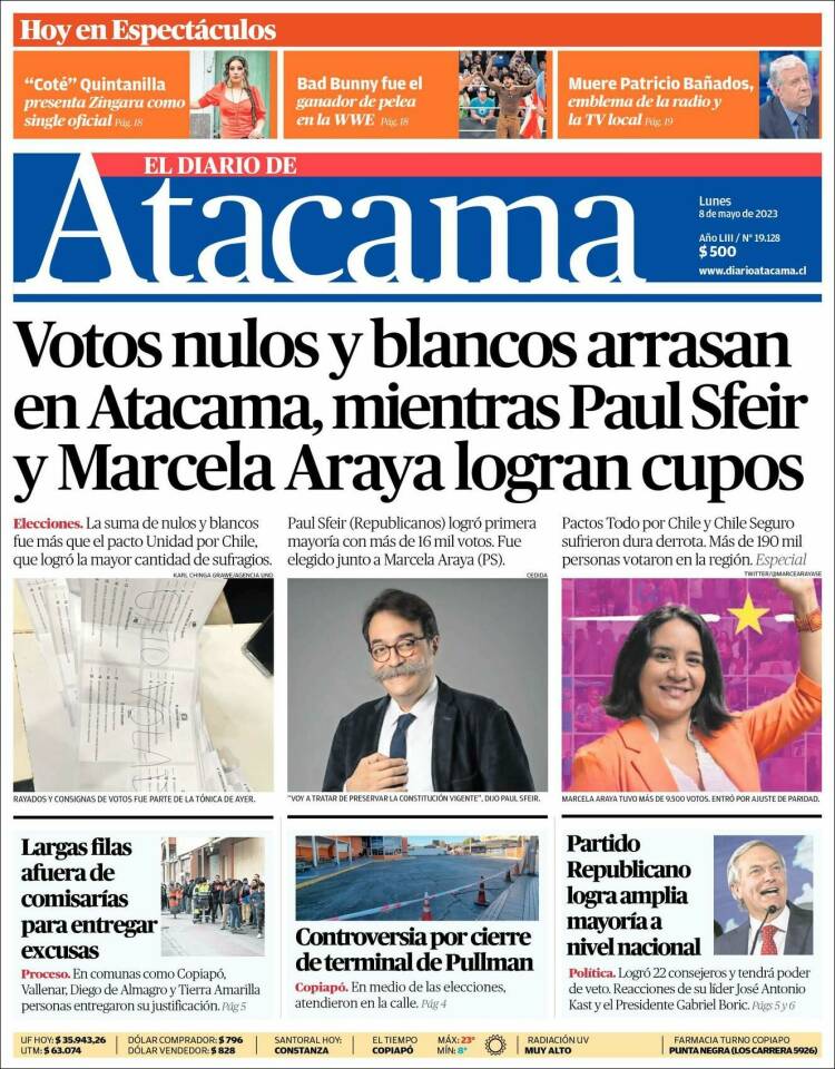 Portada de Diario de Atacama (Chile)