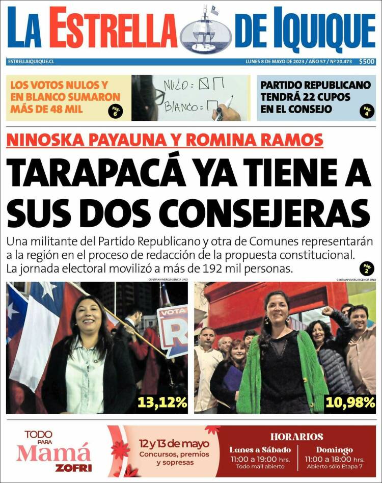 Portada de La Estrella de Iquique (Chile)