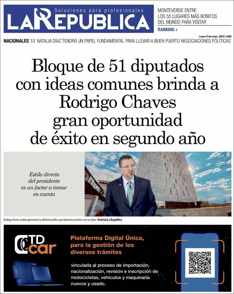 Portada de La República (Costa Rica)