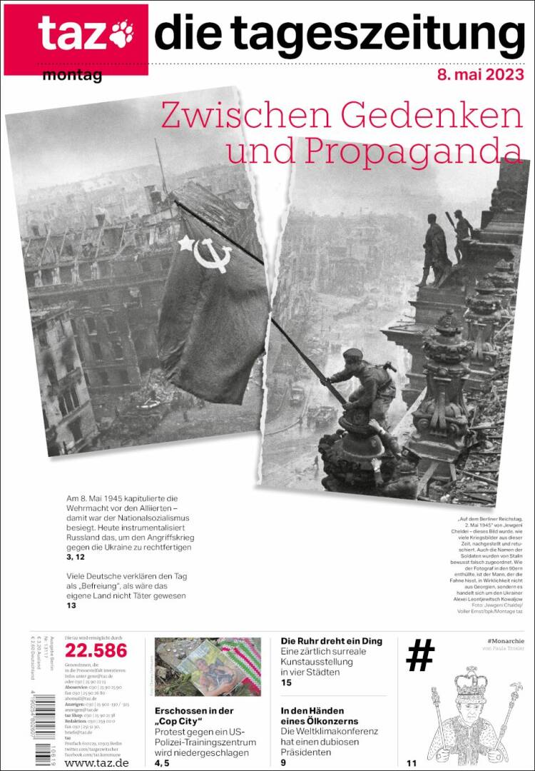 Portada de Die Tageszeitung (Alemania)