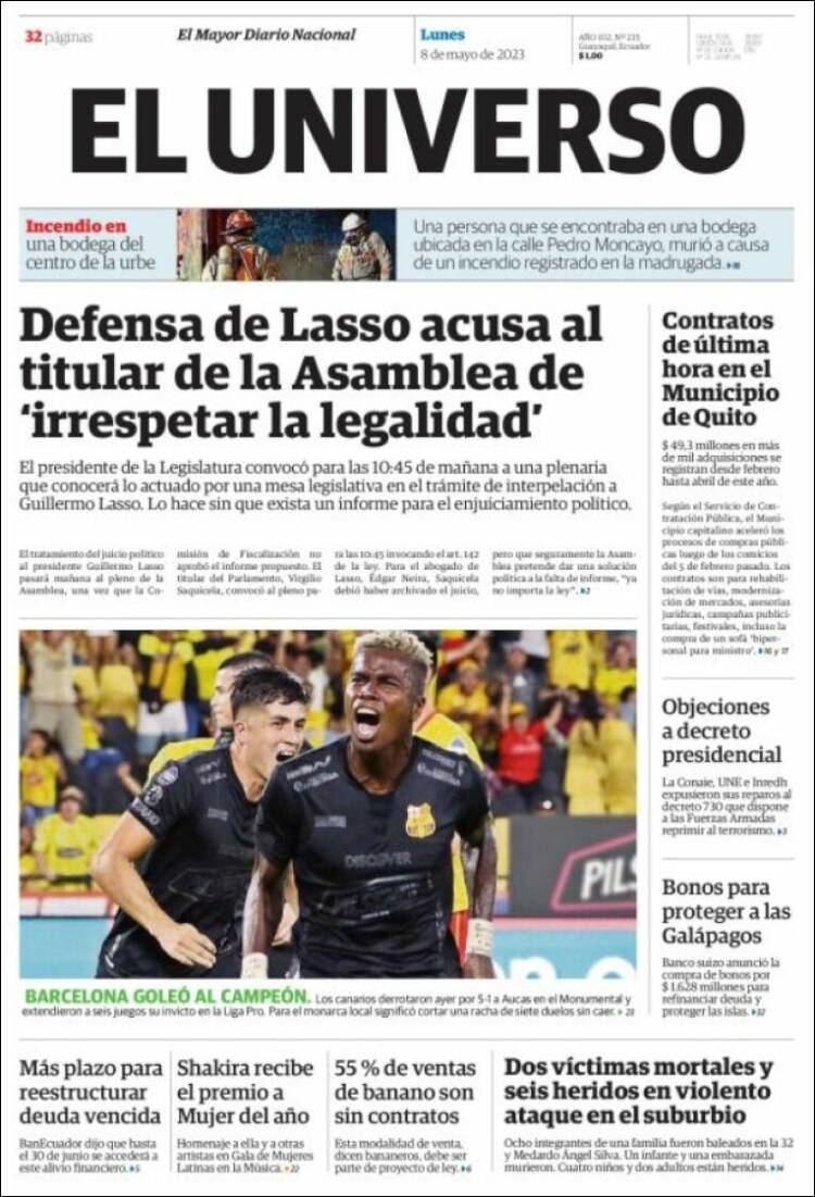 Portada de El Universo - Ecuador (Ecuador)