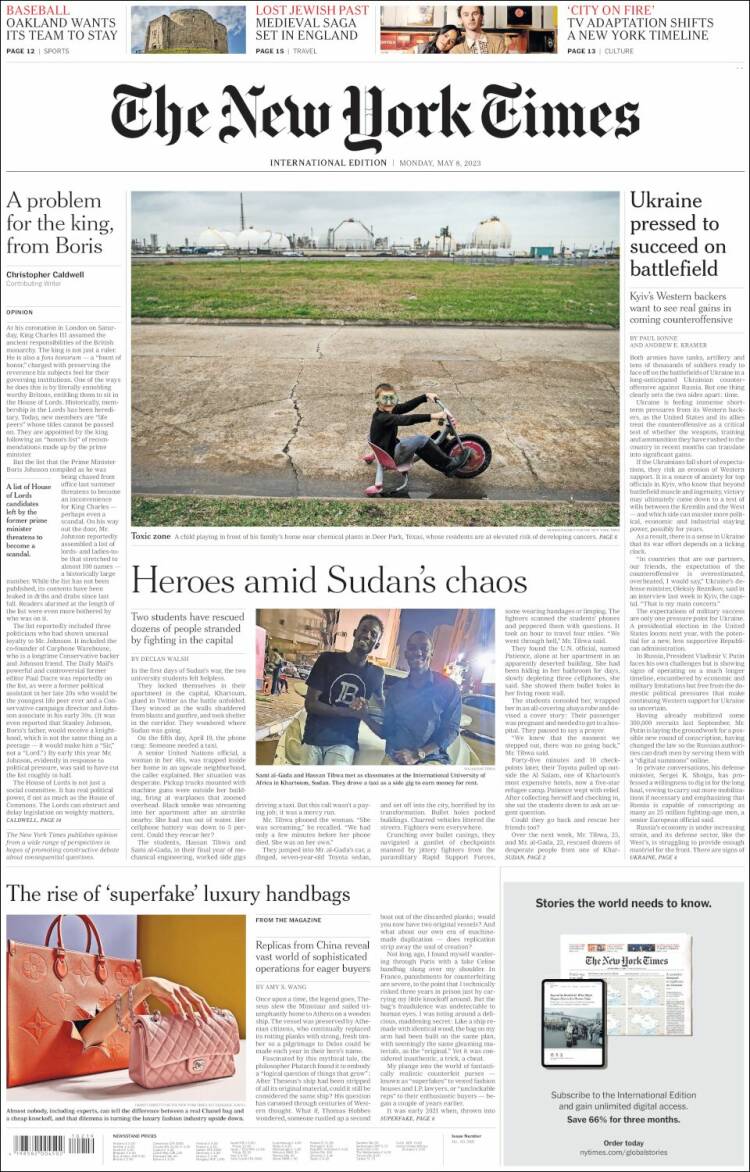 Portada de International New York Times (Europa)
