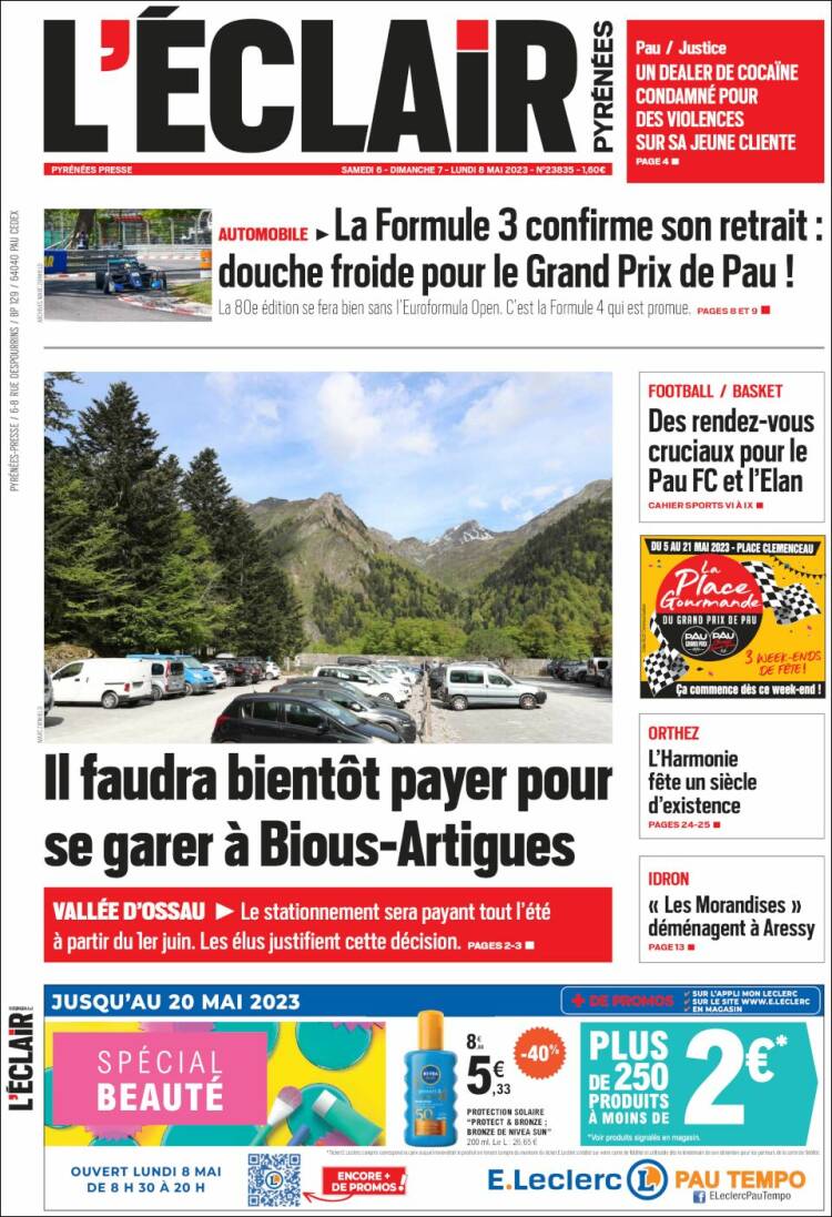 Portada de L'Eclair des Pyrénées (Francia)