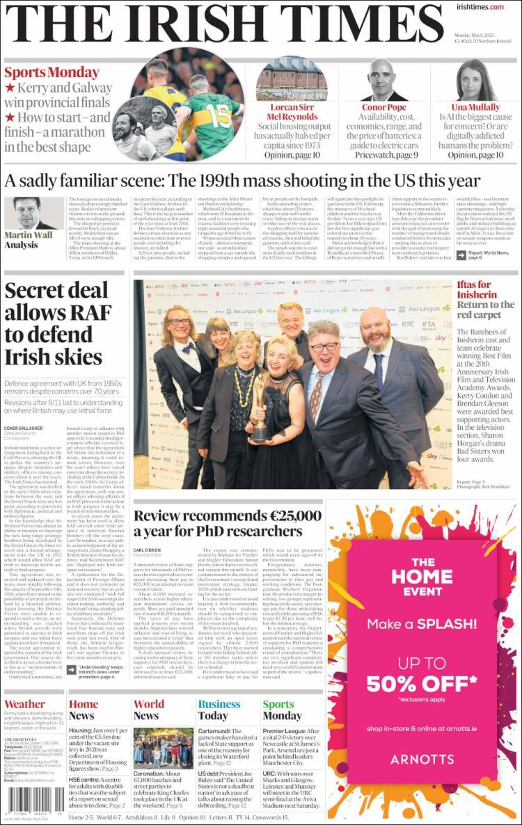 Portada de Irish Times (Irlanda)