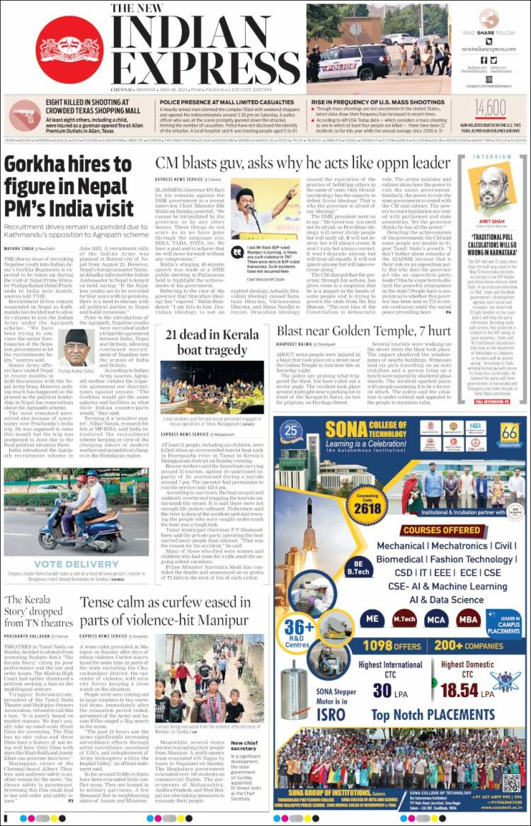 Portada de New Indian Express (India)