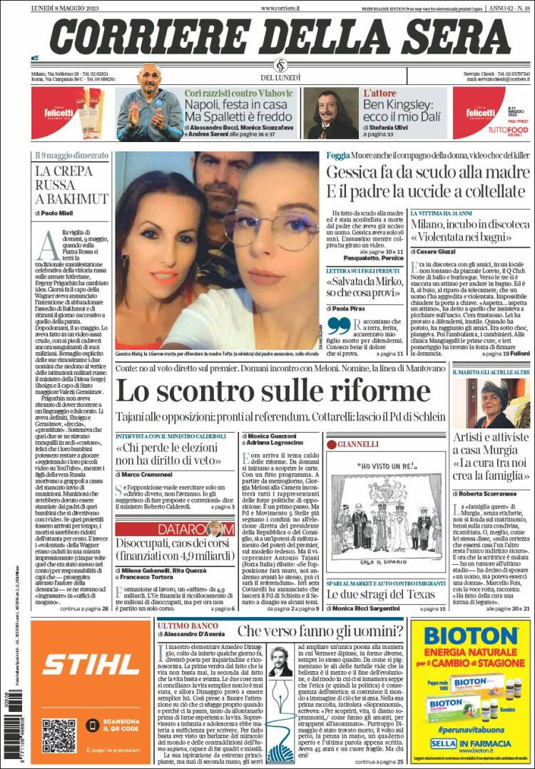 Portada de Corriere della Sera (Italia)