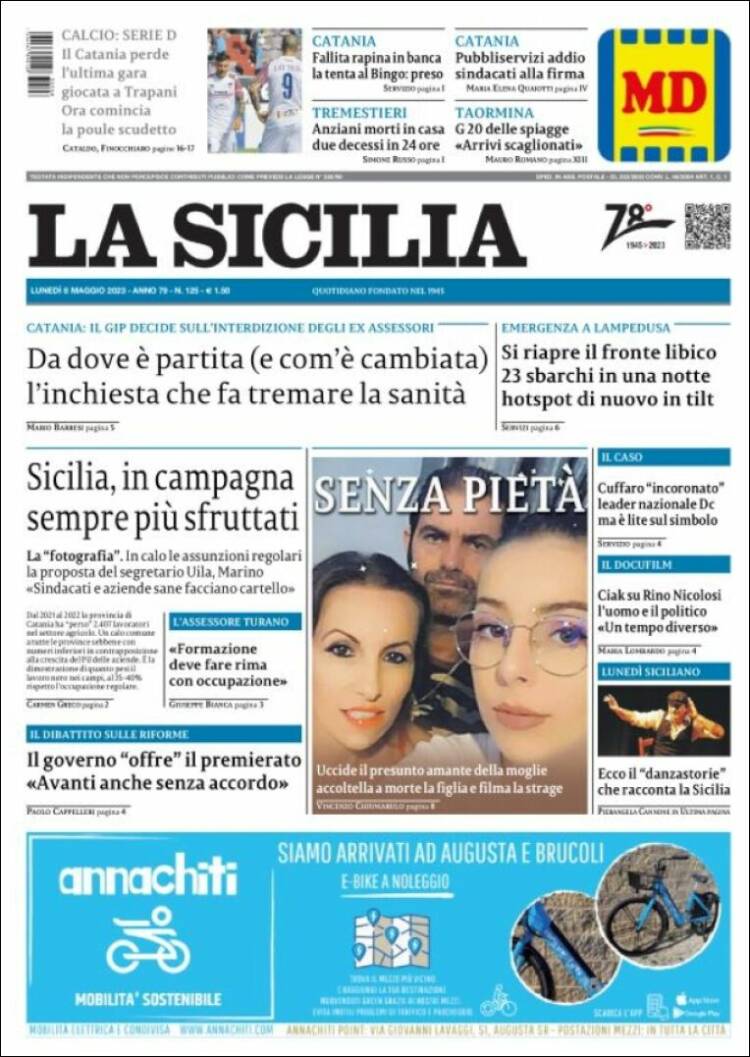 Portada de La Sicilia (Italia)
