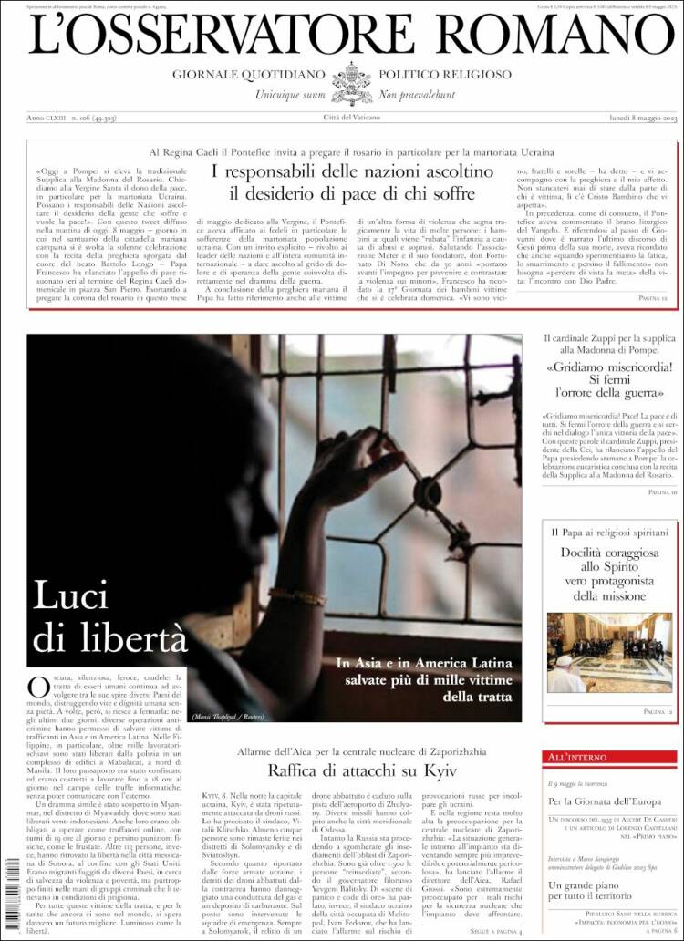 Portada de L'Osservatore Romano (Italia)