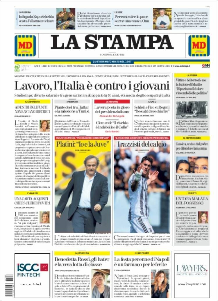 Portada de La Stampa (Italie)
