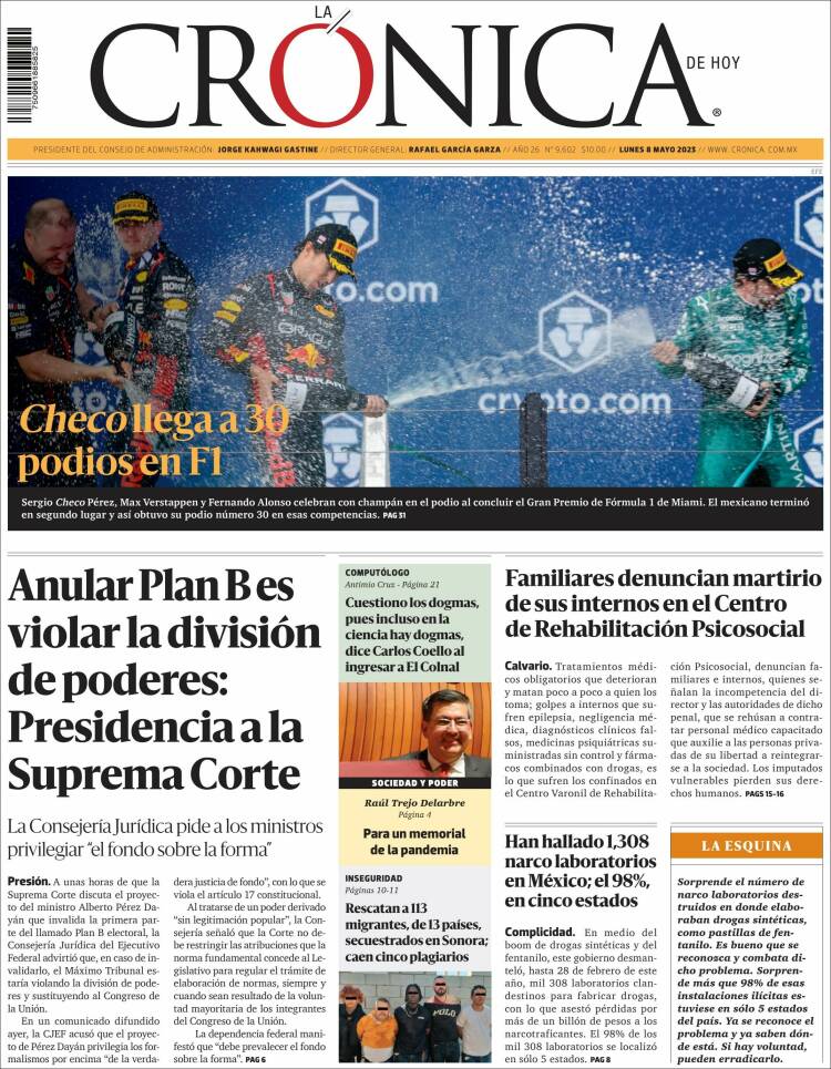 Portada de La Crónica de Hoy (Mexique)