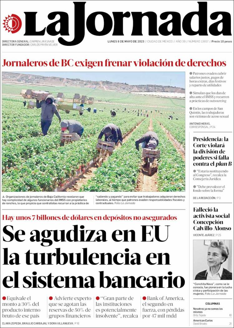 Portada de La Jornada (Mexique)