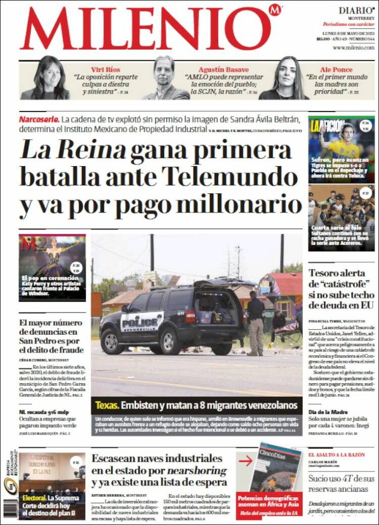 Portada de Milenio de Monterrey (M&eacute;xico)