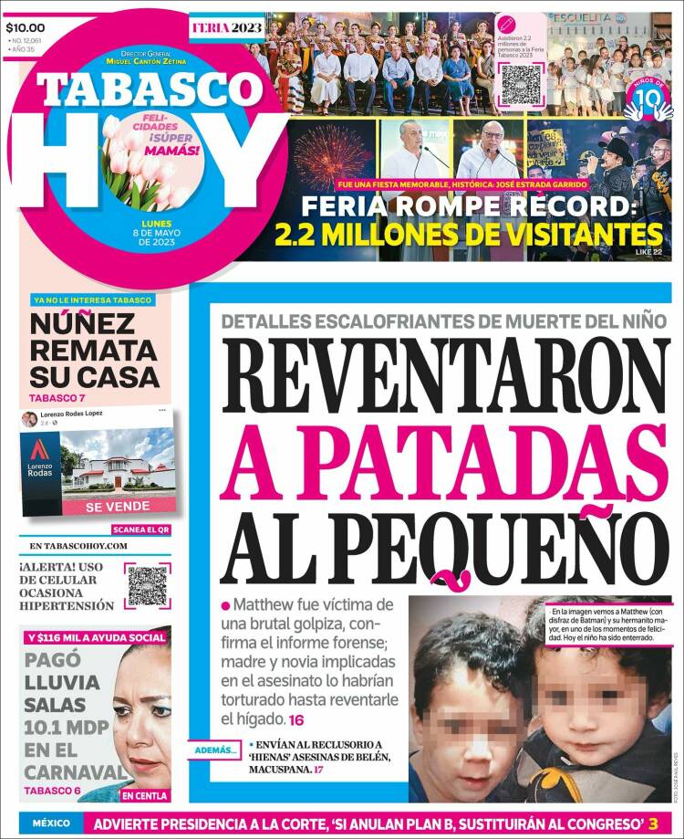 Portada de Tabasco Hoy (M&eacute;xico)
