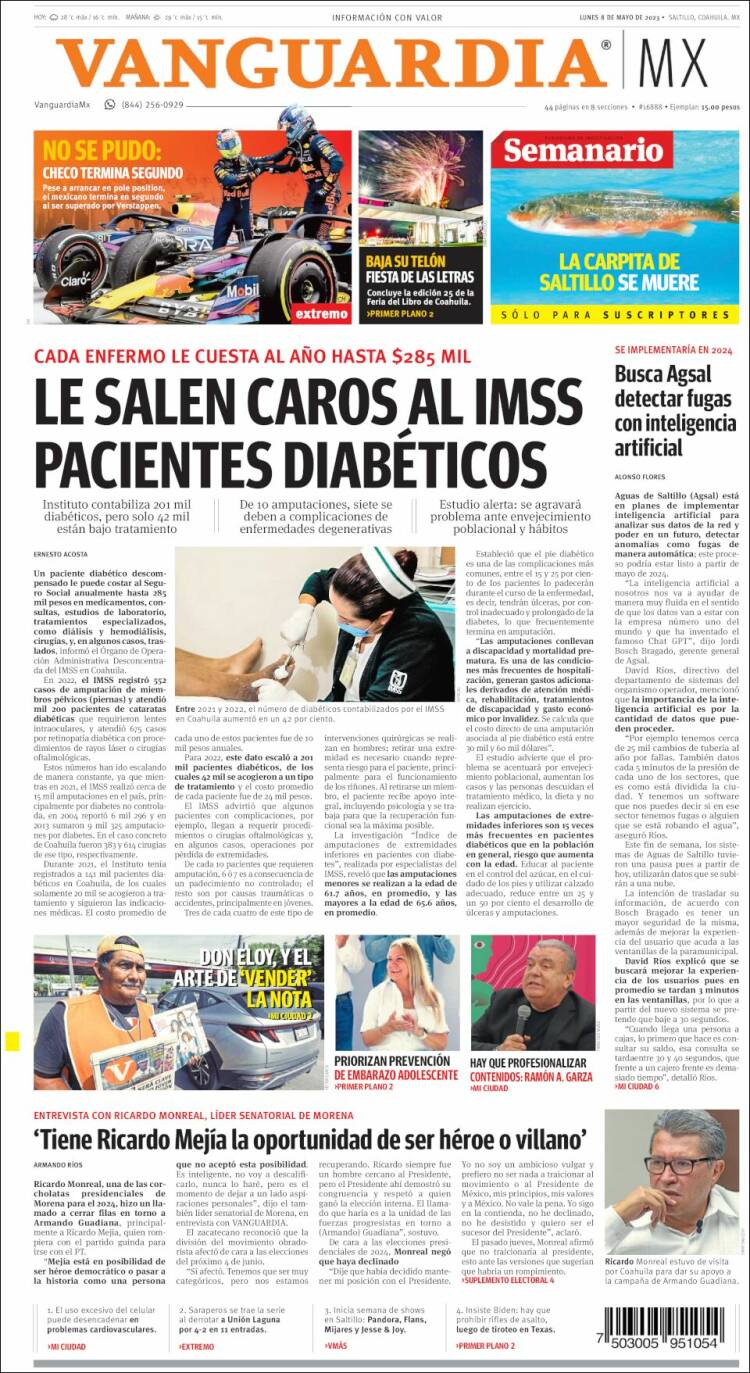 Portada de Vanguardia (M&eacute;xico)