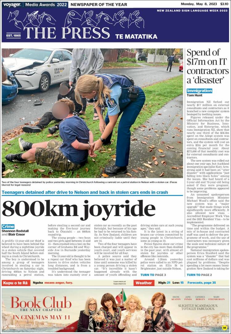 Portada de The Press (Nueva Zelanda)