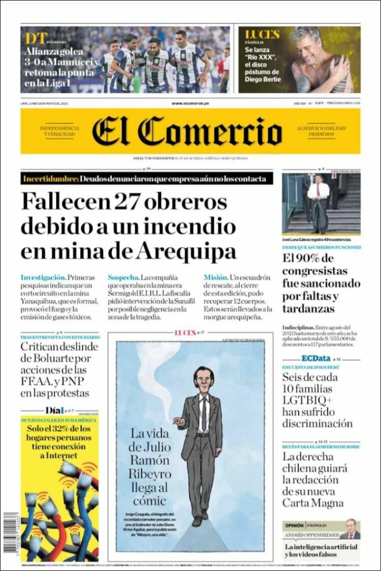Portada de El Comercio (Per&uacute;)