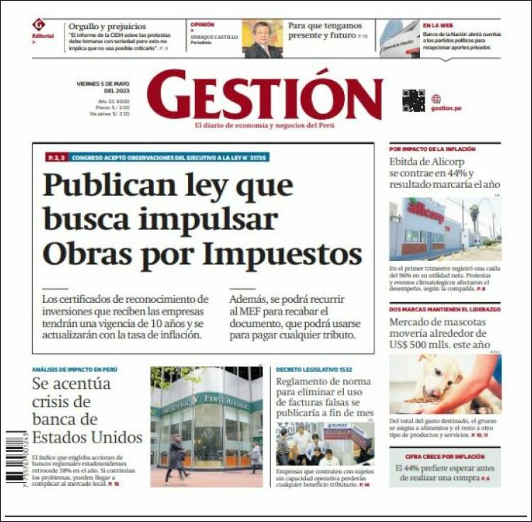 Portada de Diario Gestión (Per&uacute;)