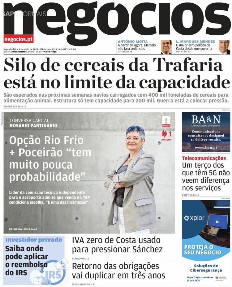 Portada de Jornal de Negócios (Portugal)