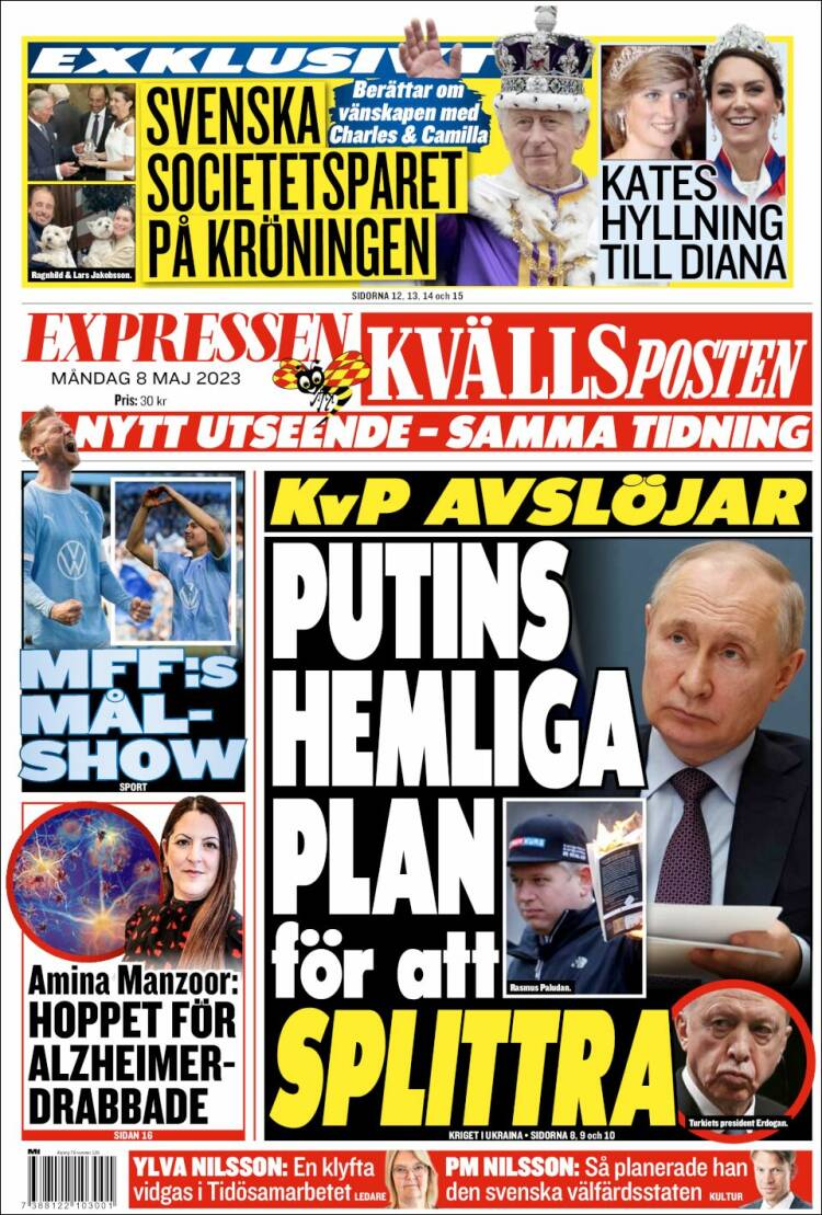 Portada de Kvällsposten (Suecia)