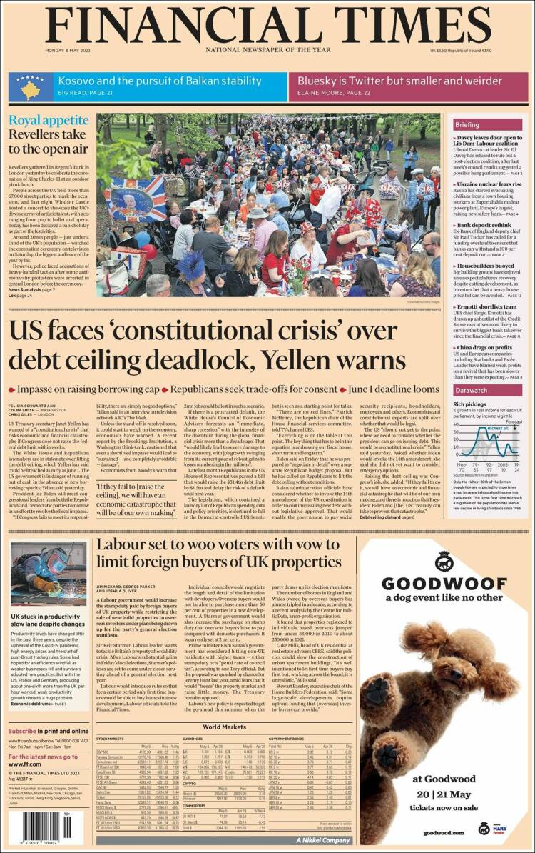 Portada de Financial Times (Reino Unido)