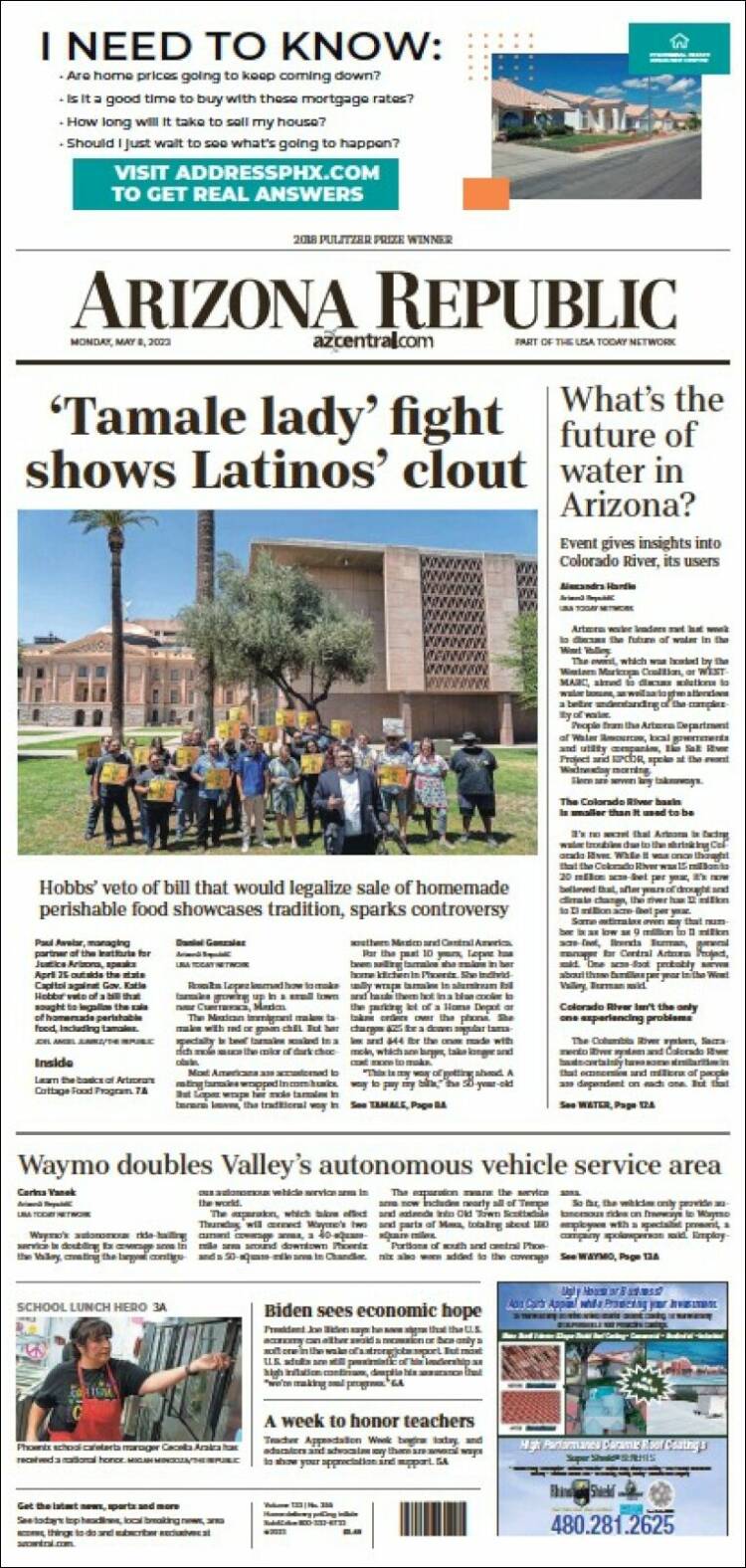 Portada de Arizona Republic News (USA)