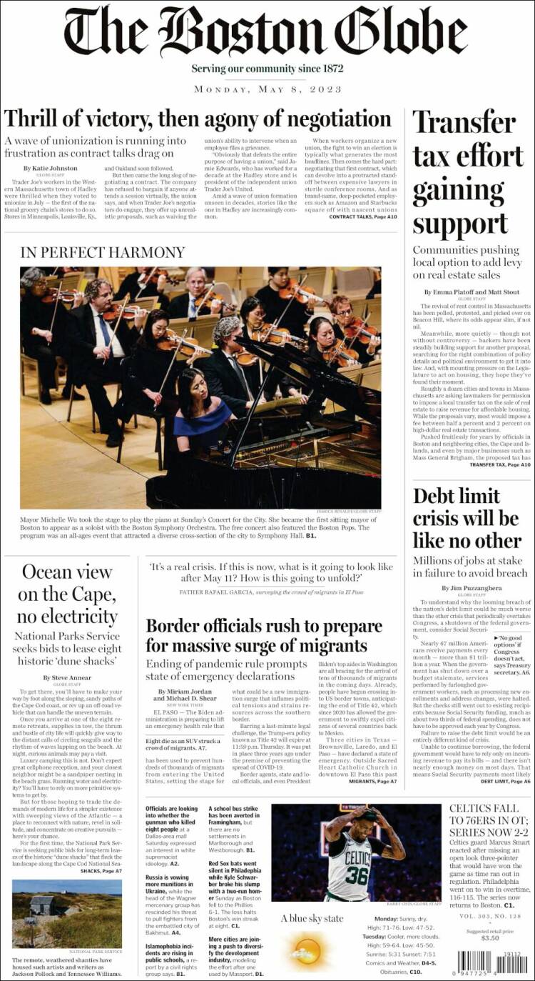 Portada de Boston Globe (USA)