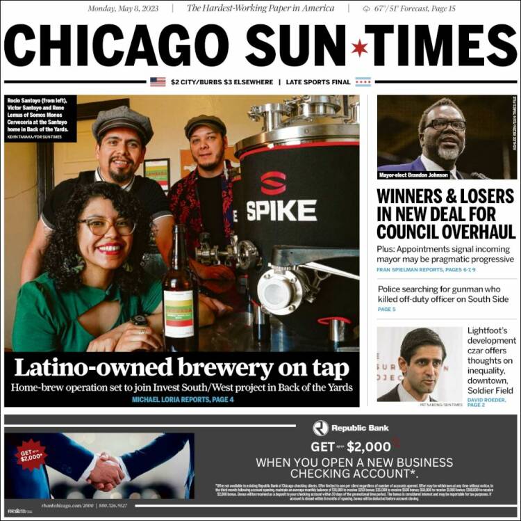 Portada de Chicago Sun-Times (USA)