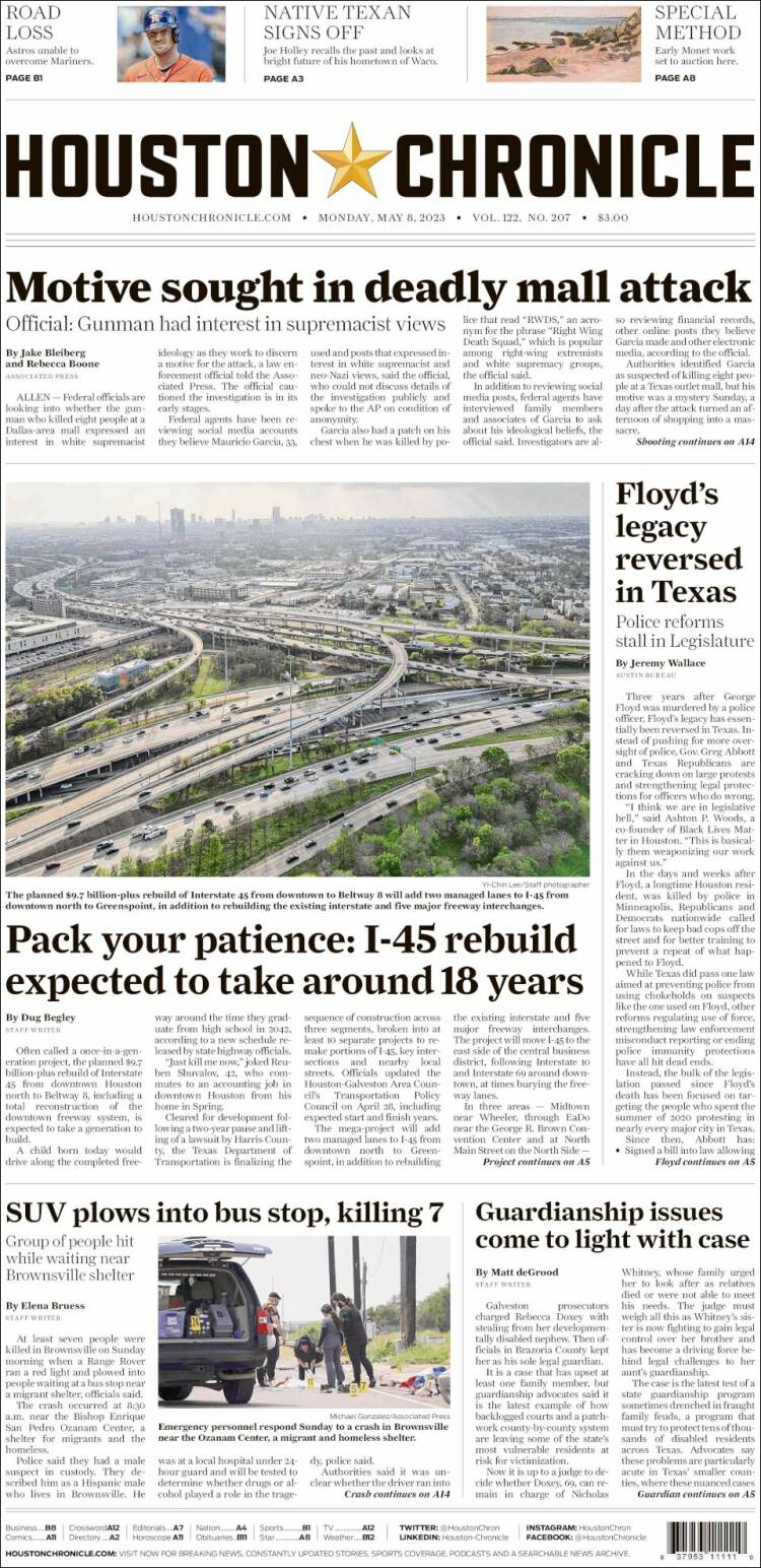 Portada de Houston Chronicle (USA)