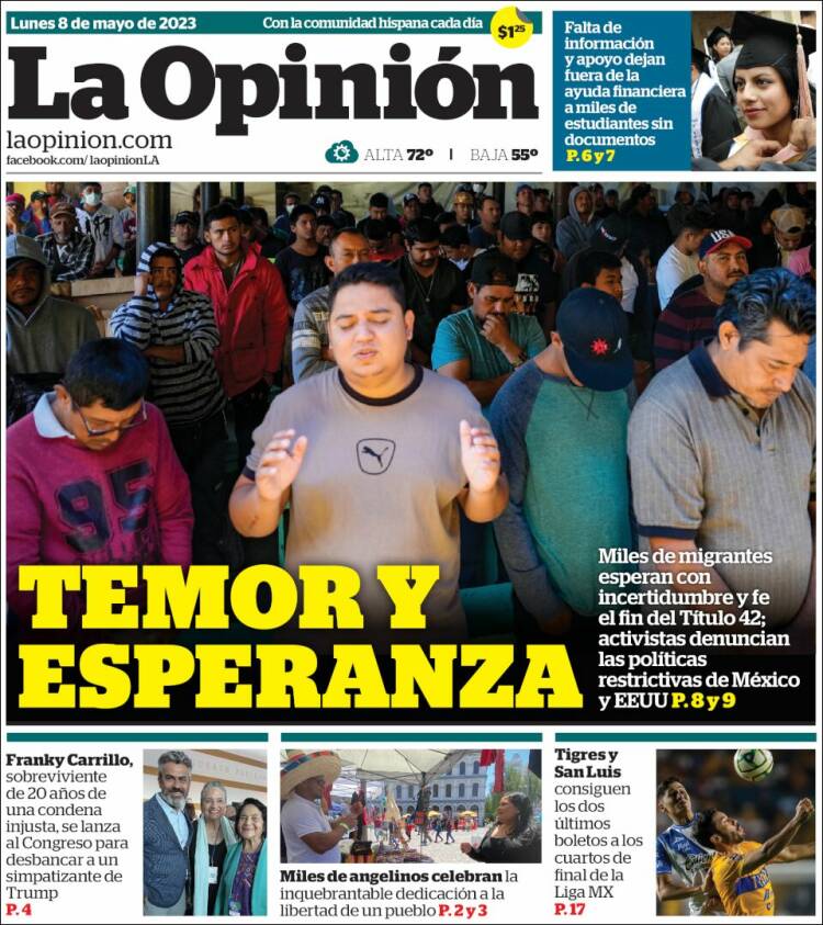 Portada de La Opinión (USA)